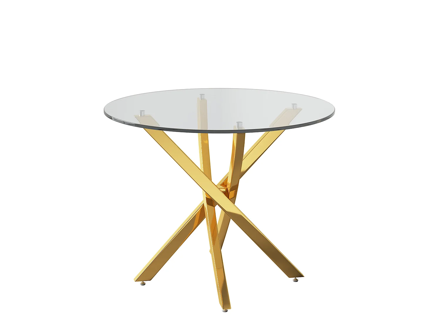 Table à manger ronde 80 cm avec plateau en verre - Doré
