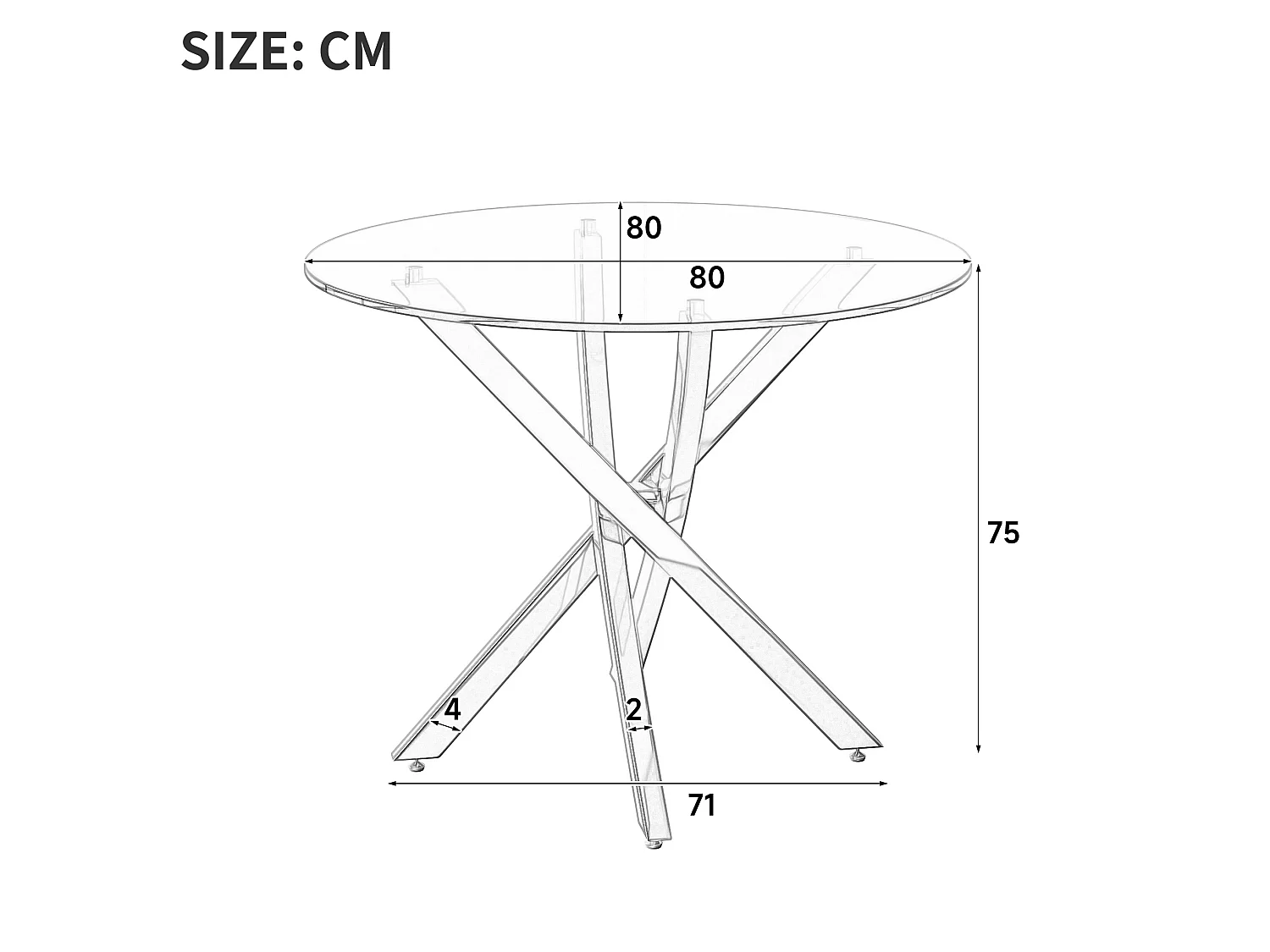 Table à manger ronde 80 cm avec plateau en verre - Doré