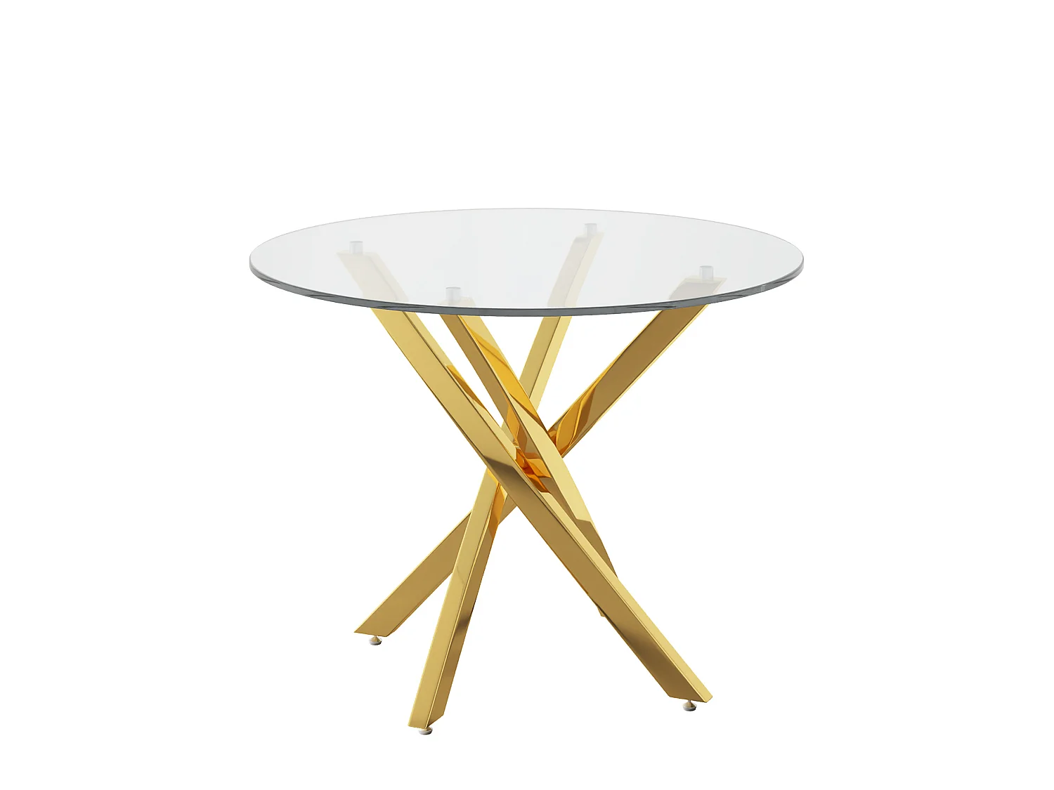 Table à manger ronde 80 cm avec plateau en verre - Doré
