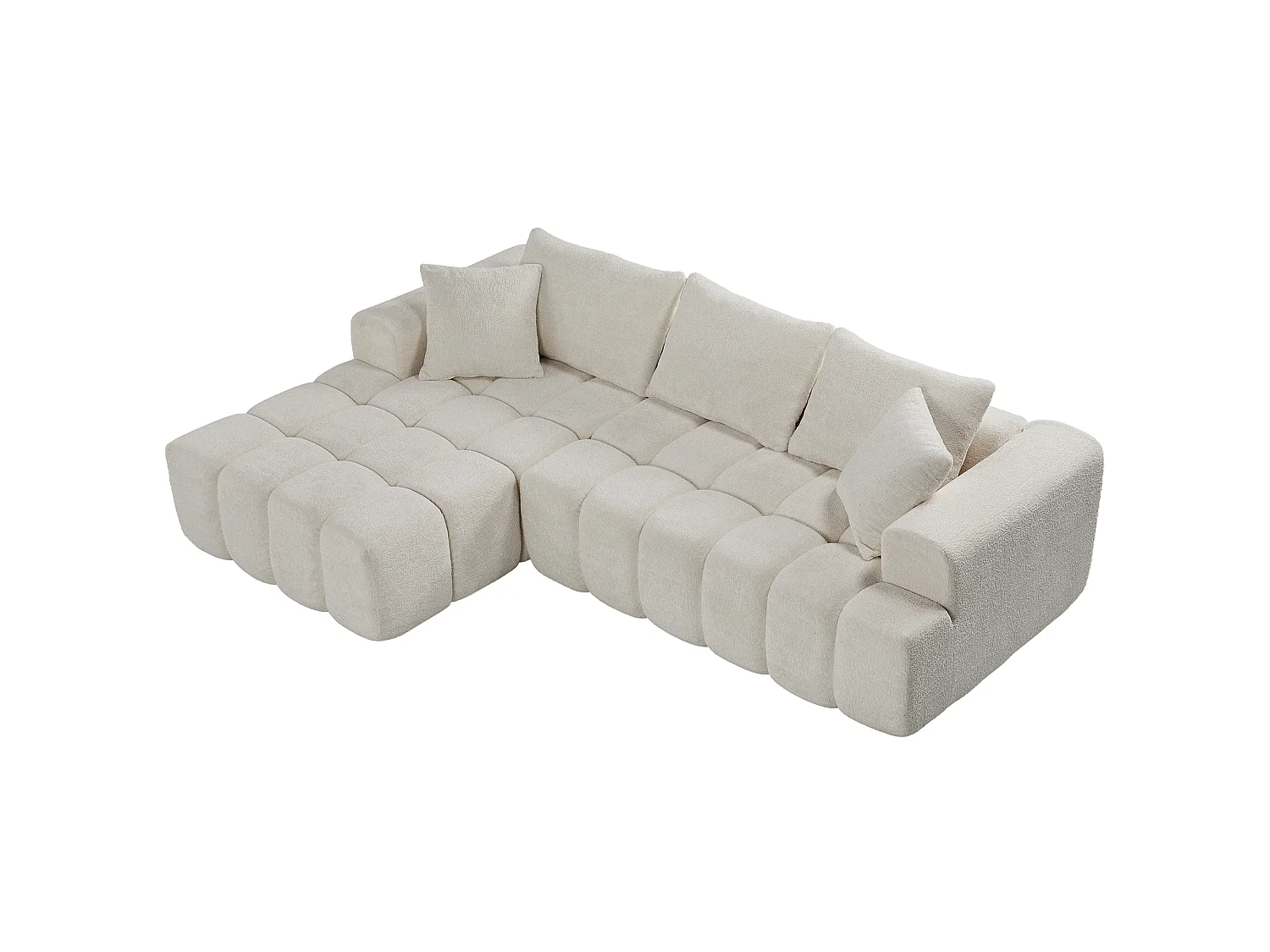 Canapé modulable en L 3 places en tissu chenille avec 5 coussins - Blanc