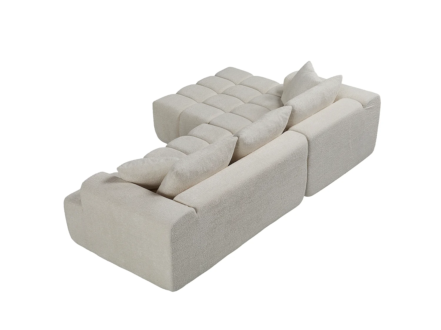 Canapé modulable en L 3 places en tissu chenille avec 5 coussins - Blanc