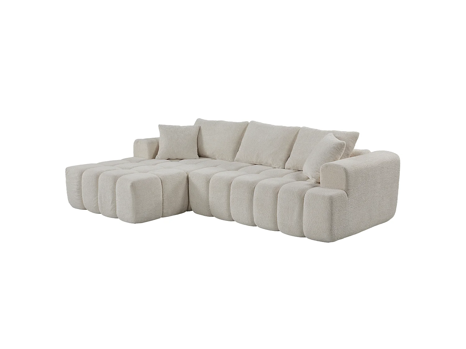 Canapé modulable en L 3 places en tissu chenille avec 5 coussins - Blanc