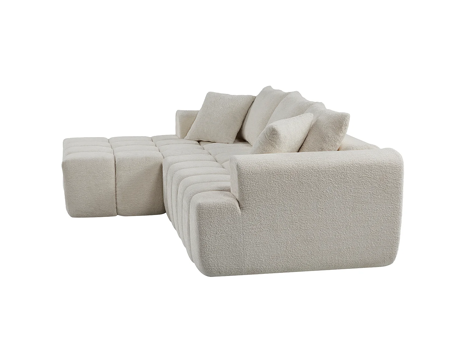 Canapé modulable en L 3 places en tissu chenille avec 5 coussins - Blanc