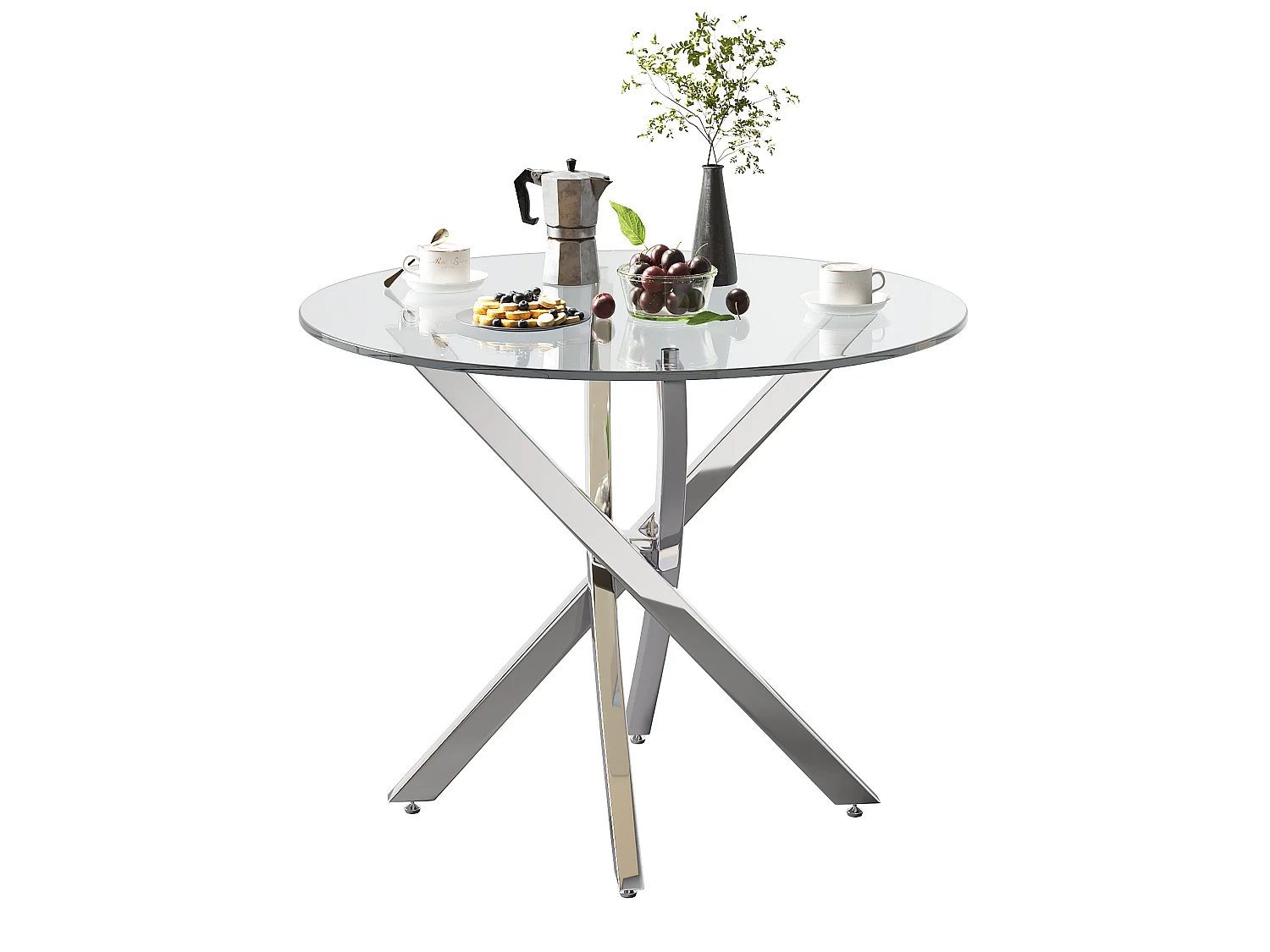 Table à manger ronde 80 cm avec plateau en verre - Argenté