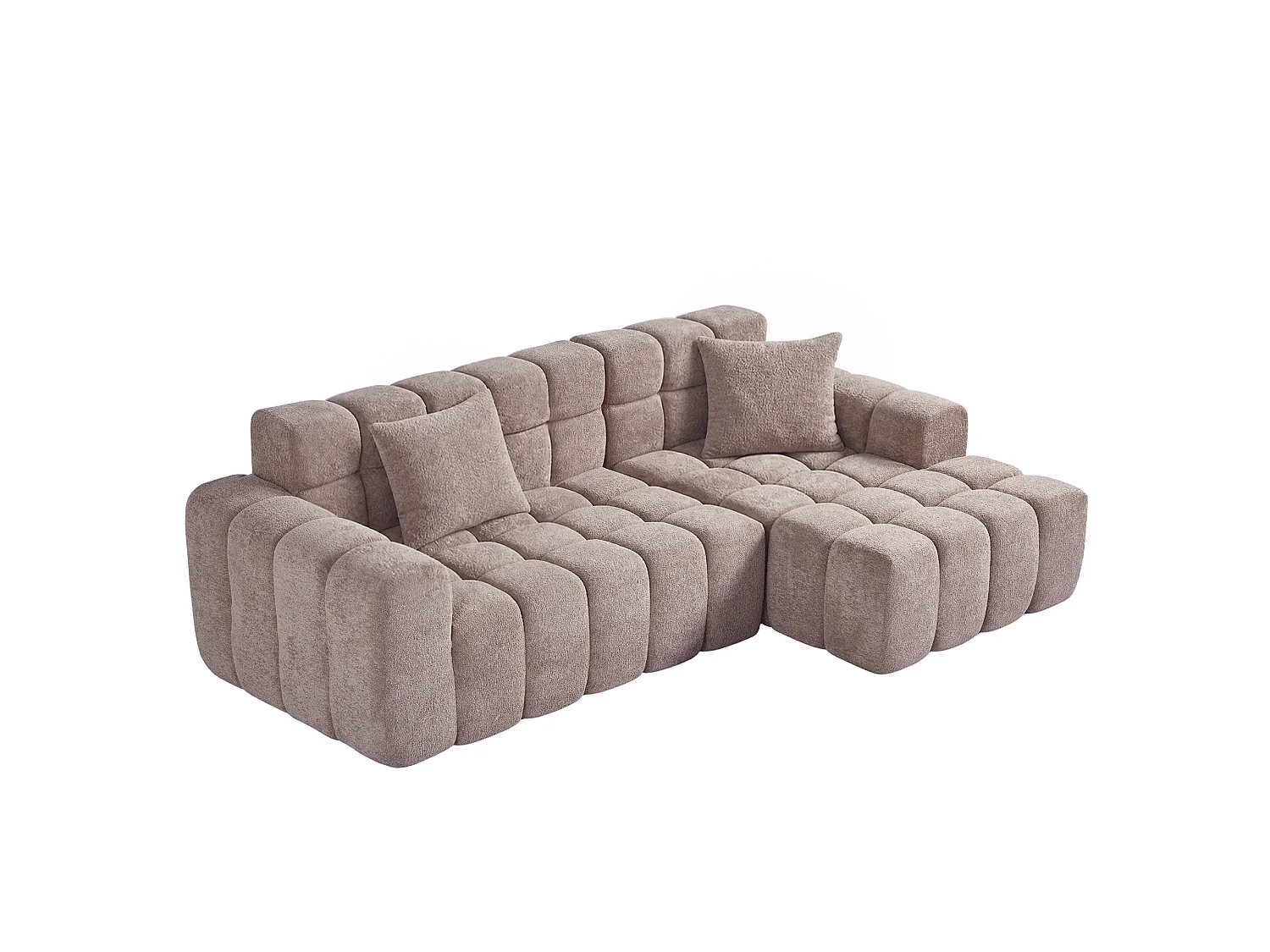 Canapé d'angle modulable 3 places en tissu chenille – Assise profonde - Kaki