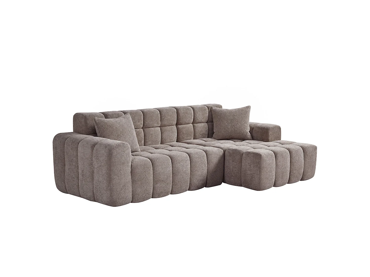 Canapé d'angle modulable 3 places en tissu chenille – Assise profonde - Kaki