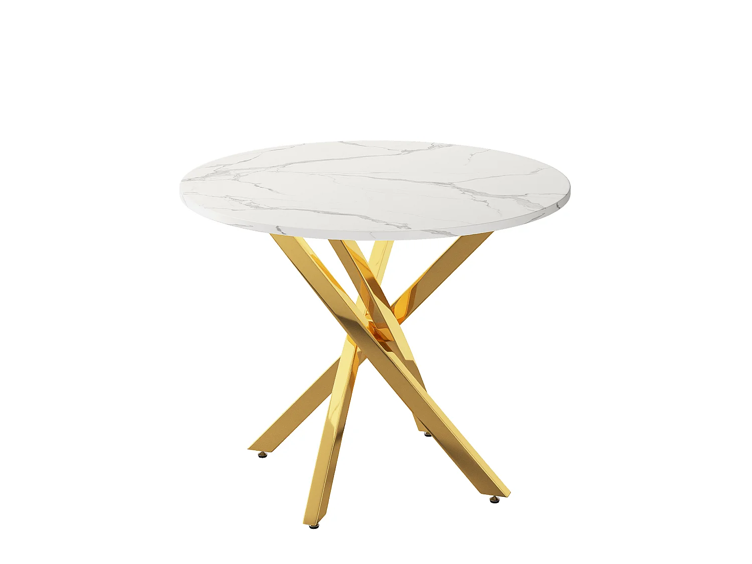 Table à manger ronde 80 cm avec plateau effet marbre - Blanc et doré
