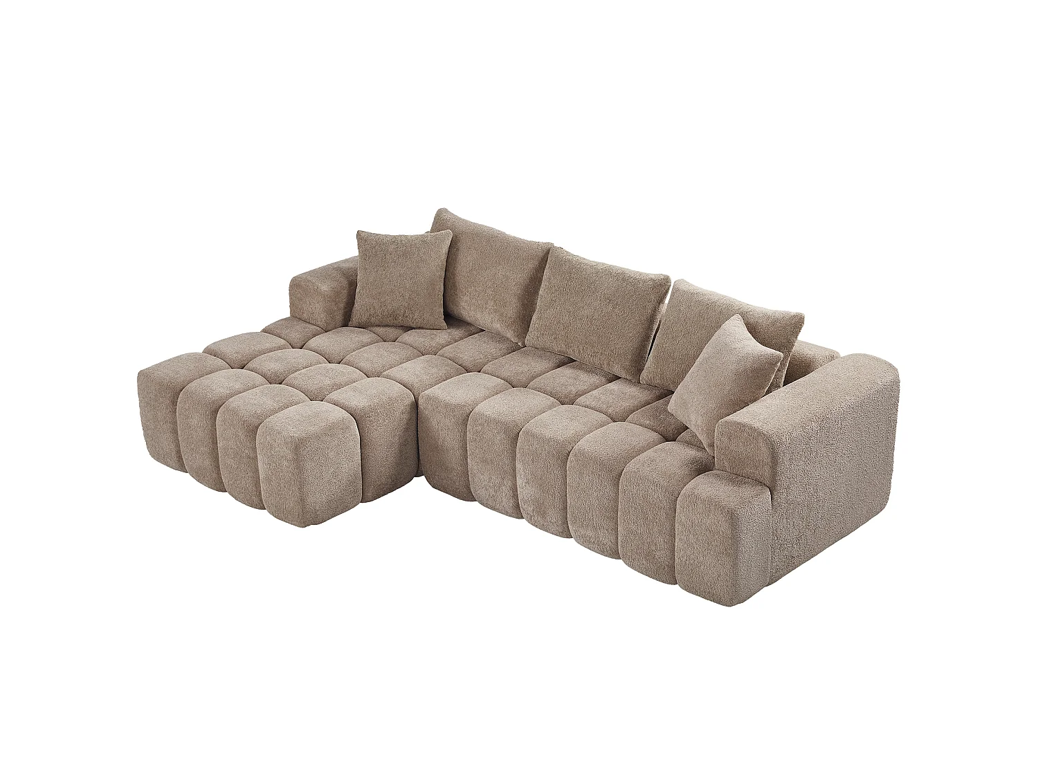 Canapé modulable en L 3 places en tissu chenille avec 5 coussins - Kaki
