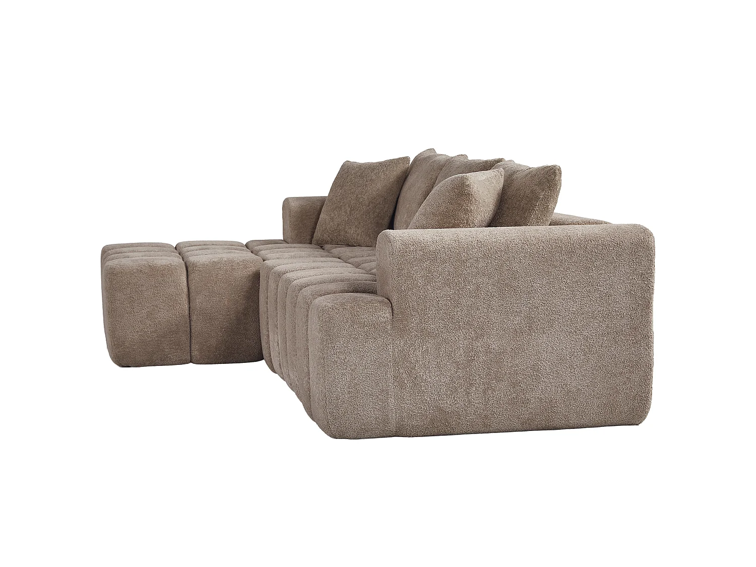Canapé modulable en L 3 places en tissu chenille avec 5 coussins - Kaki