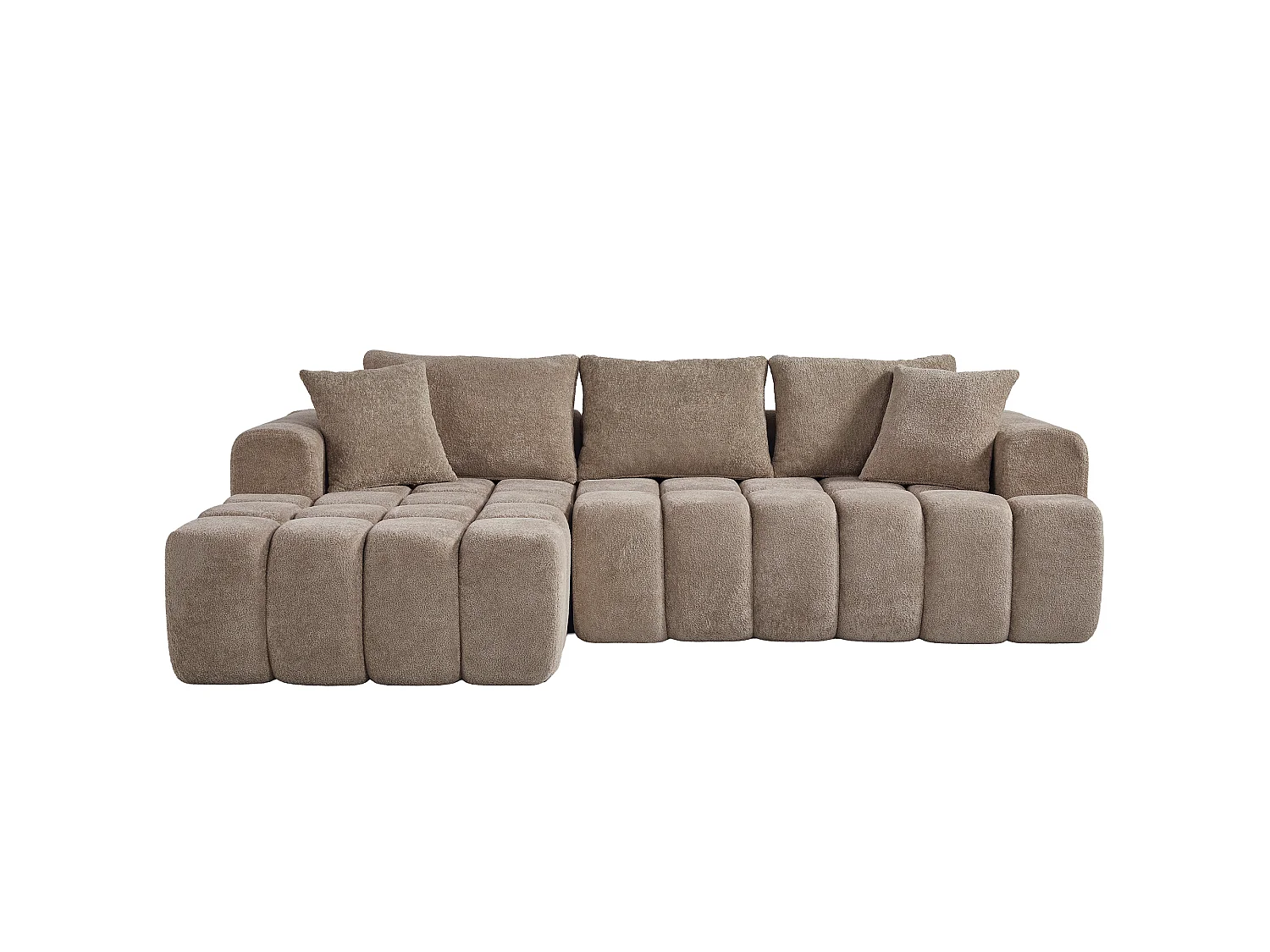 Canapé modulable en L 3 places en tissu chenille avec 5 coussins - Kaki