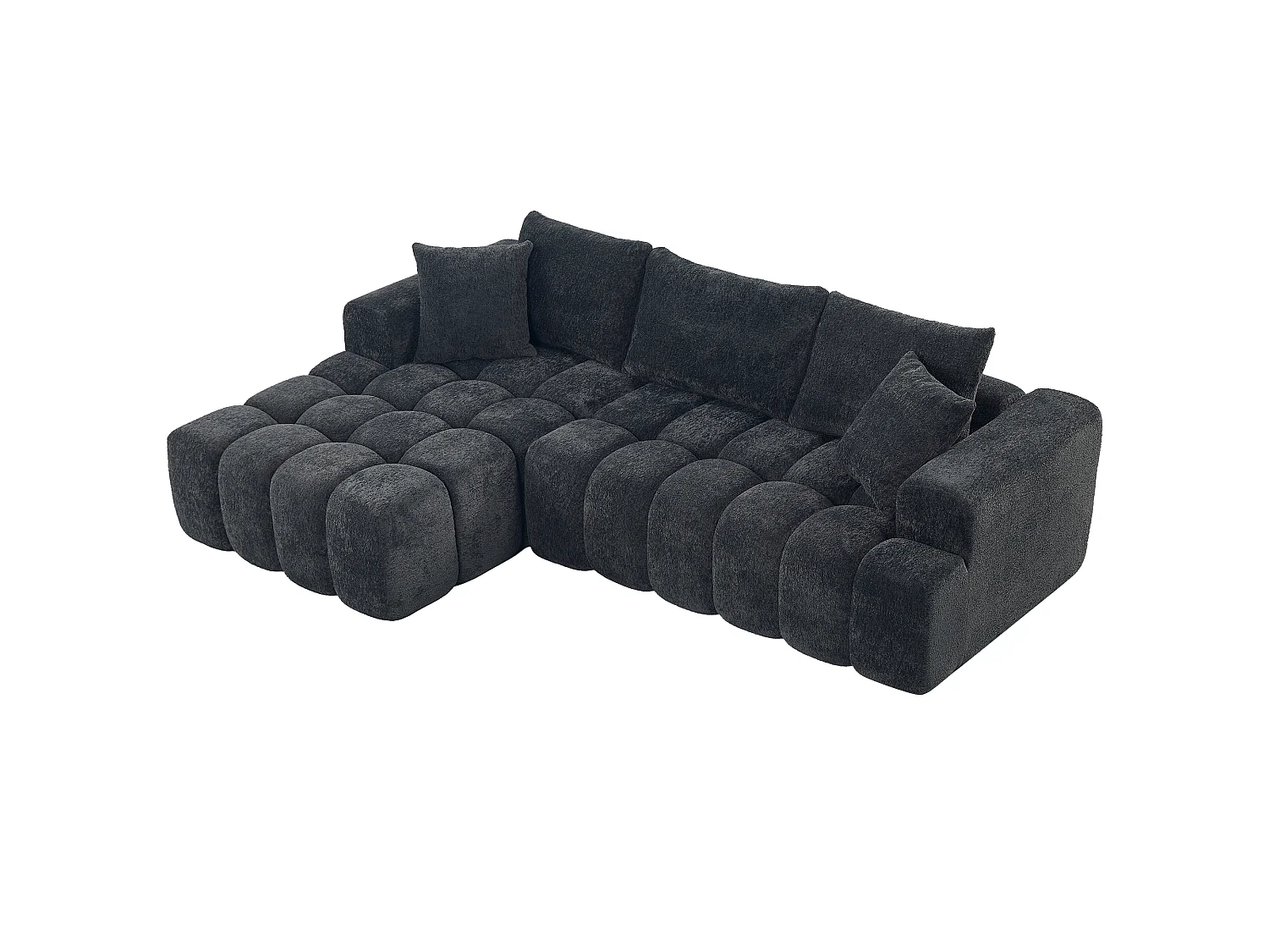 Canapé modulable en L 3 places en tissu chenille avec 5 coussins - Gris anthracite
