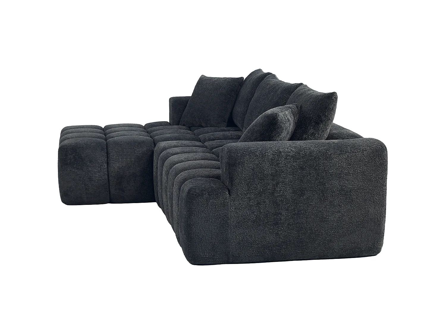 Canapé modulable en L 3 places en tissu chenille avec 5 coussins - Gris anthracite