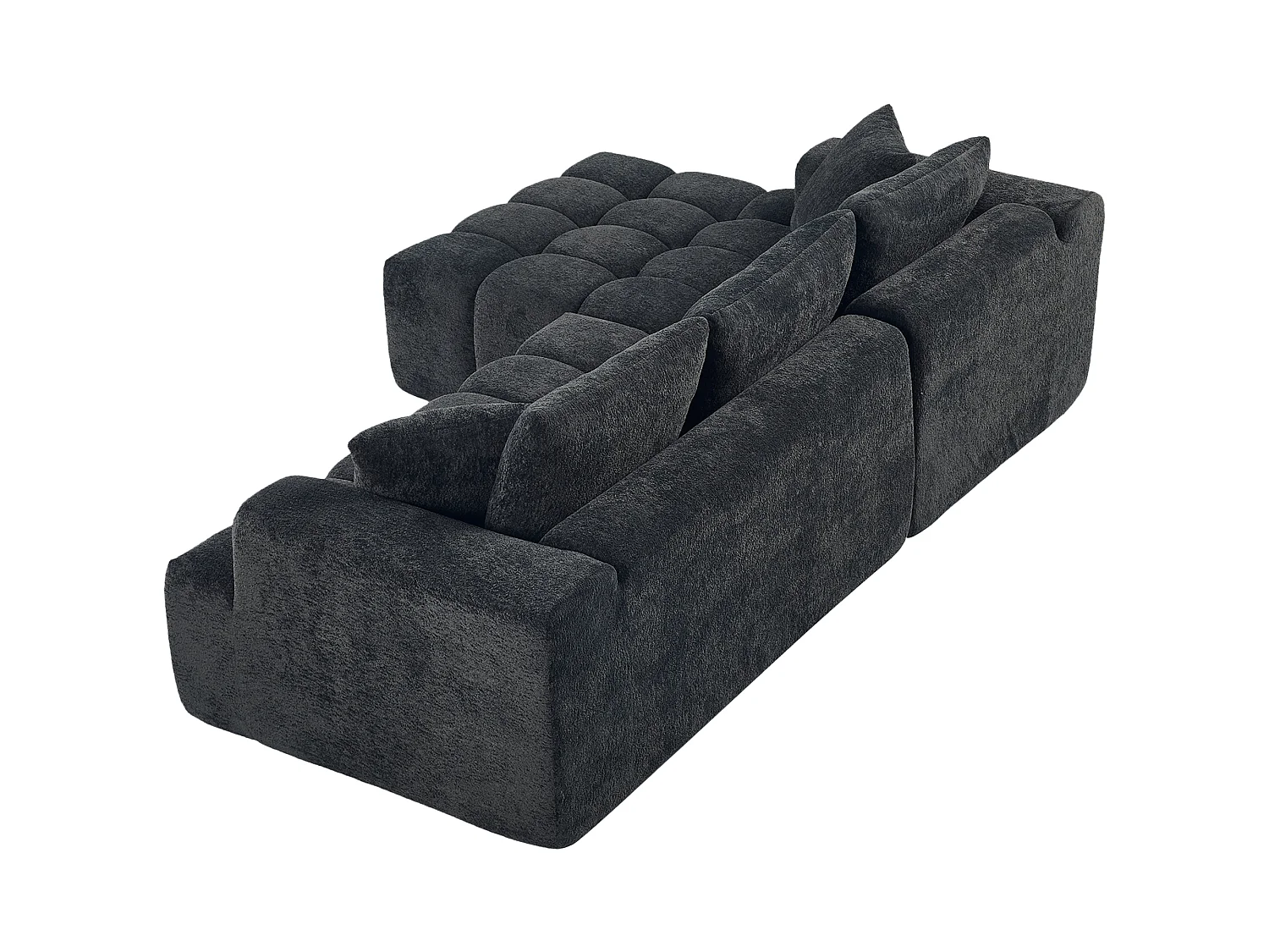 Canapé modulable en L 3 places en tissu chenille avec 5 coussins - Gris anthracite