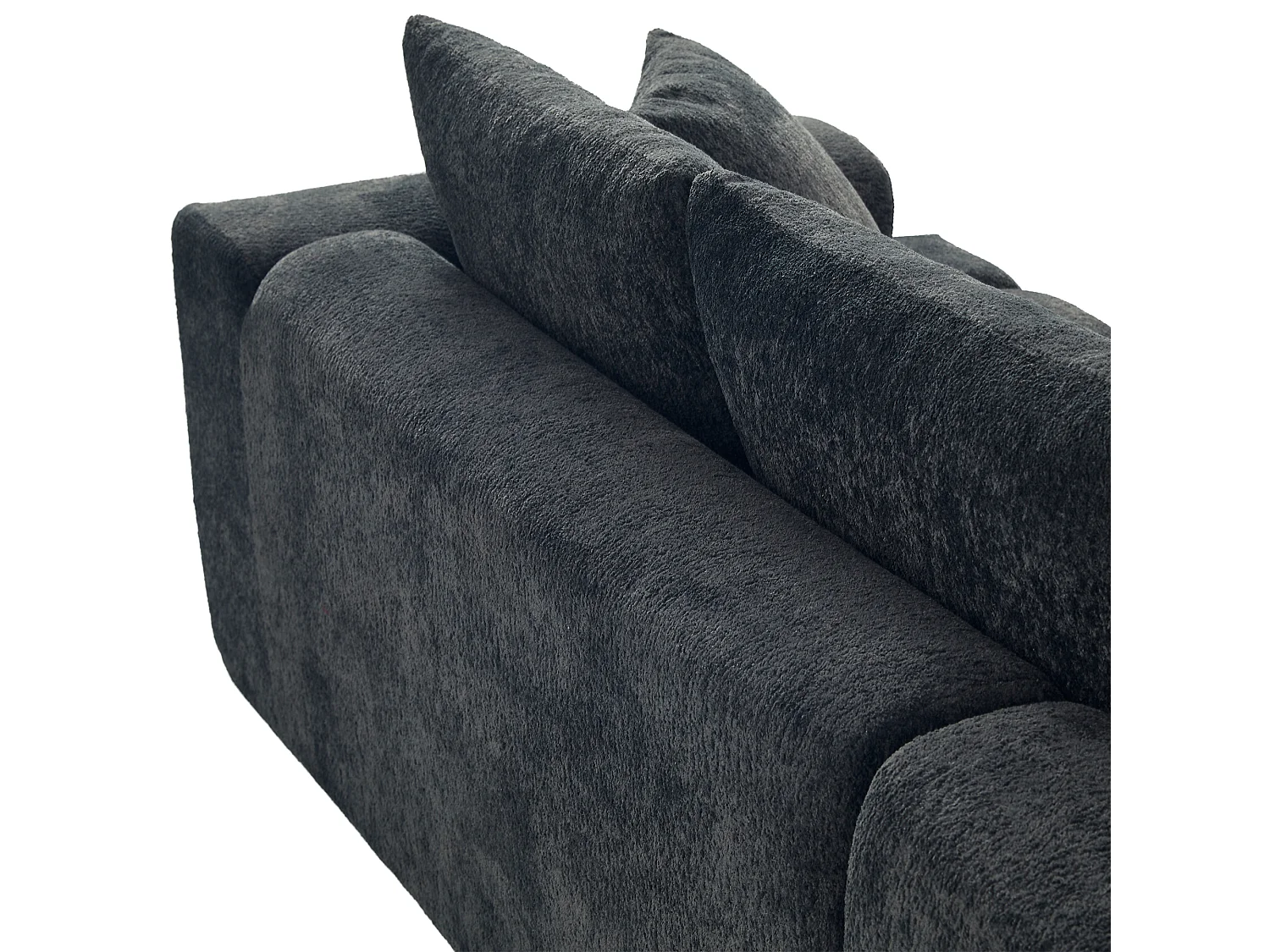 Canapé modulable en L 3 places en tissu chenille avec 5 coussins - Gris anthracite