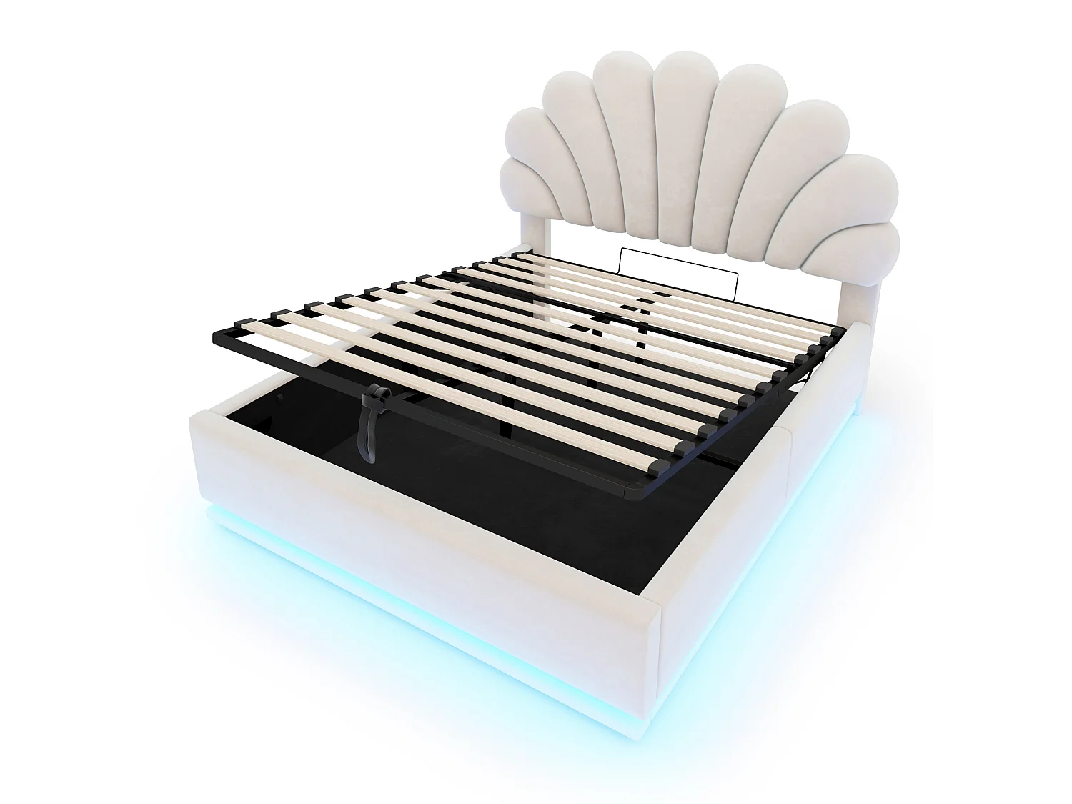Lit coffre adulte 140 x 200 cm en velours avec éclairage LED - Beige