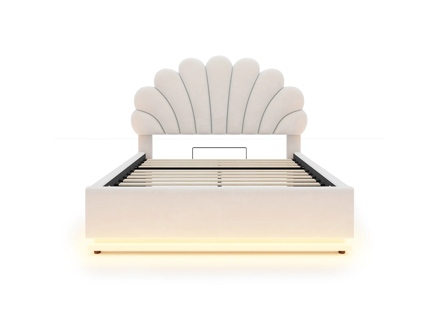Lit coffre adulte 140 x 200 cm en velours avec éclairage LED - Beige