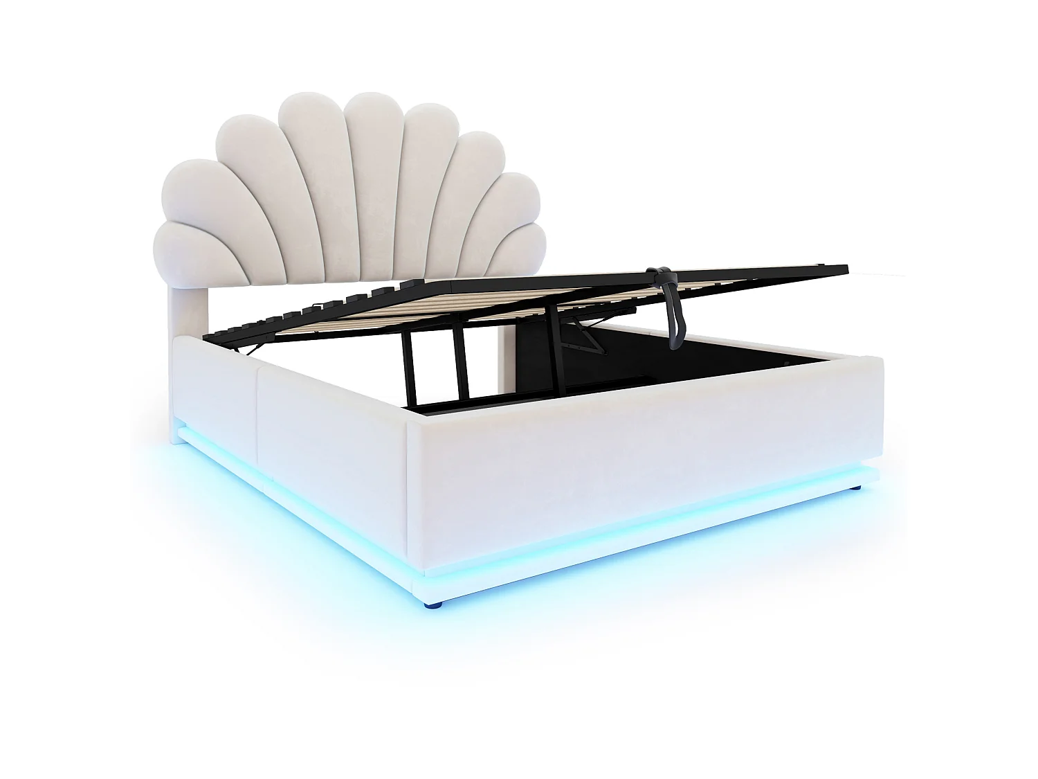 Lit coffre adulte 140 x 200 cm en velours avec éclairage LED - Beige