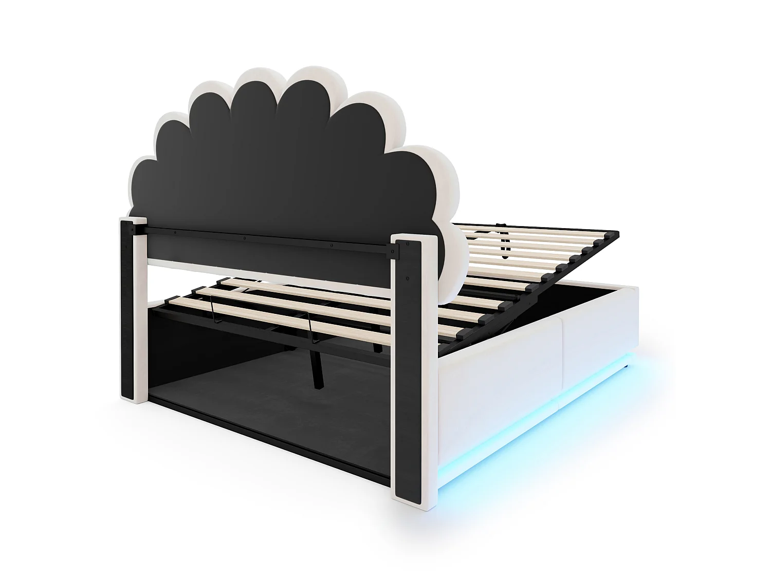 Lit coffre adulte 140 x 200 cm en velours avec éclairage LED - Beige