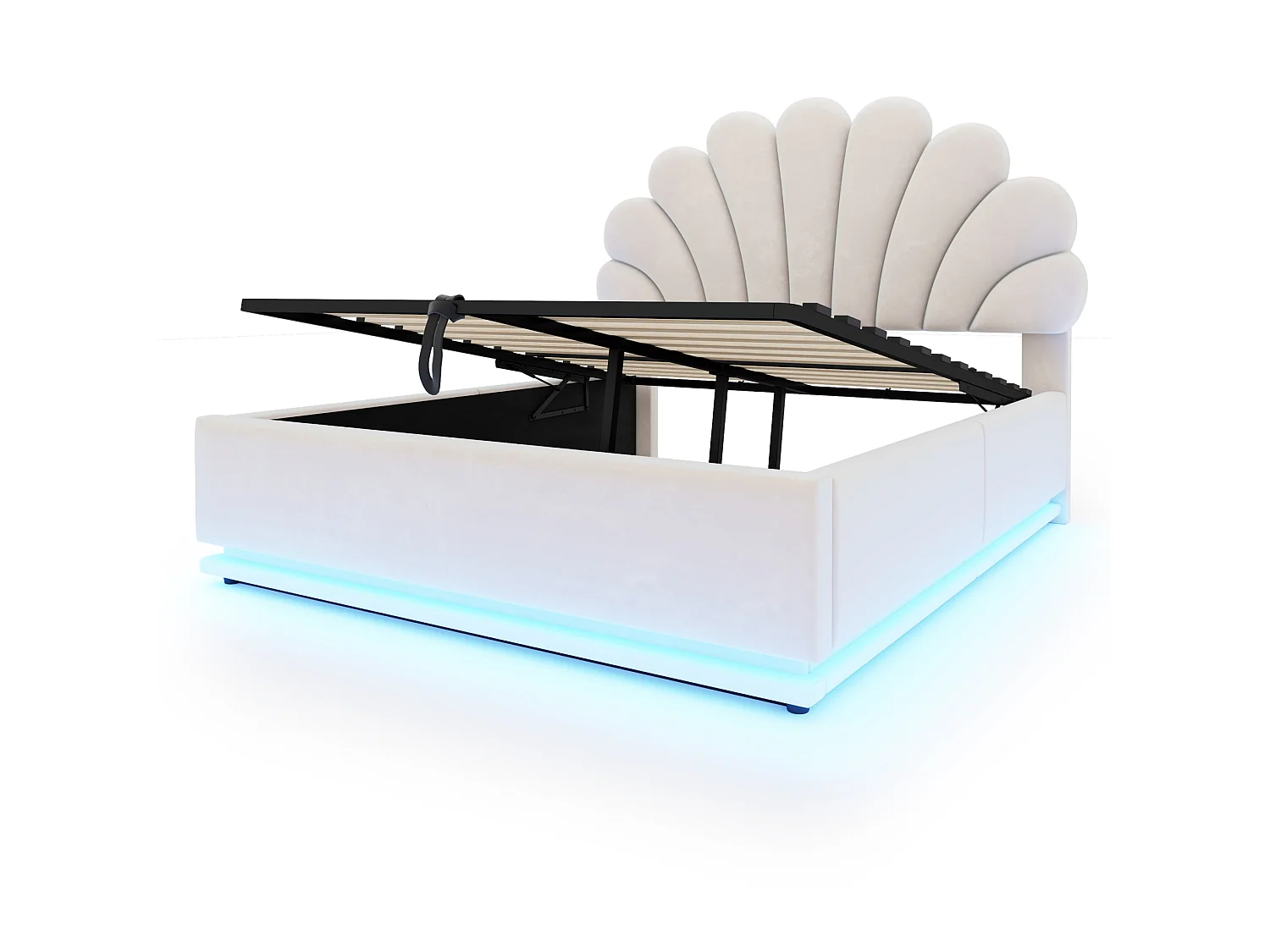 Lit coffre adulte 140 x 200 cm en velours avec éclairage LED - Beige