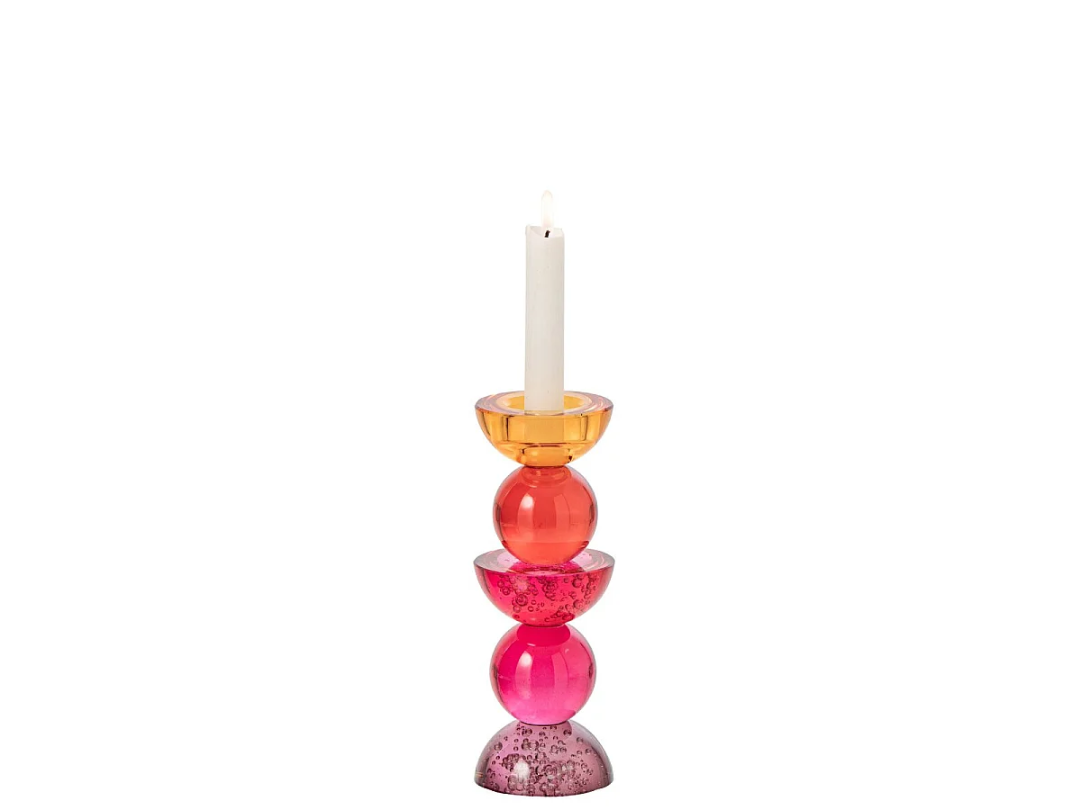 Bougeoir Design en Verre "Yannis" 21cm Rose & Orange