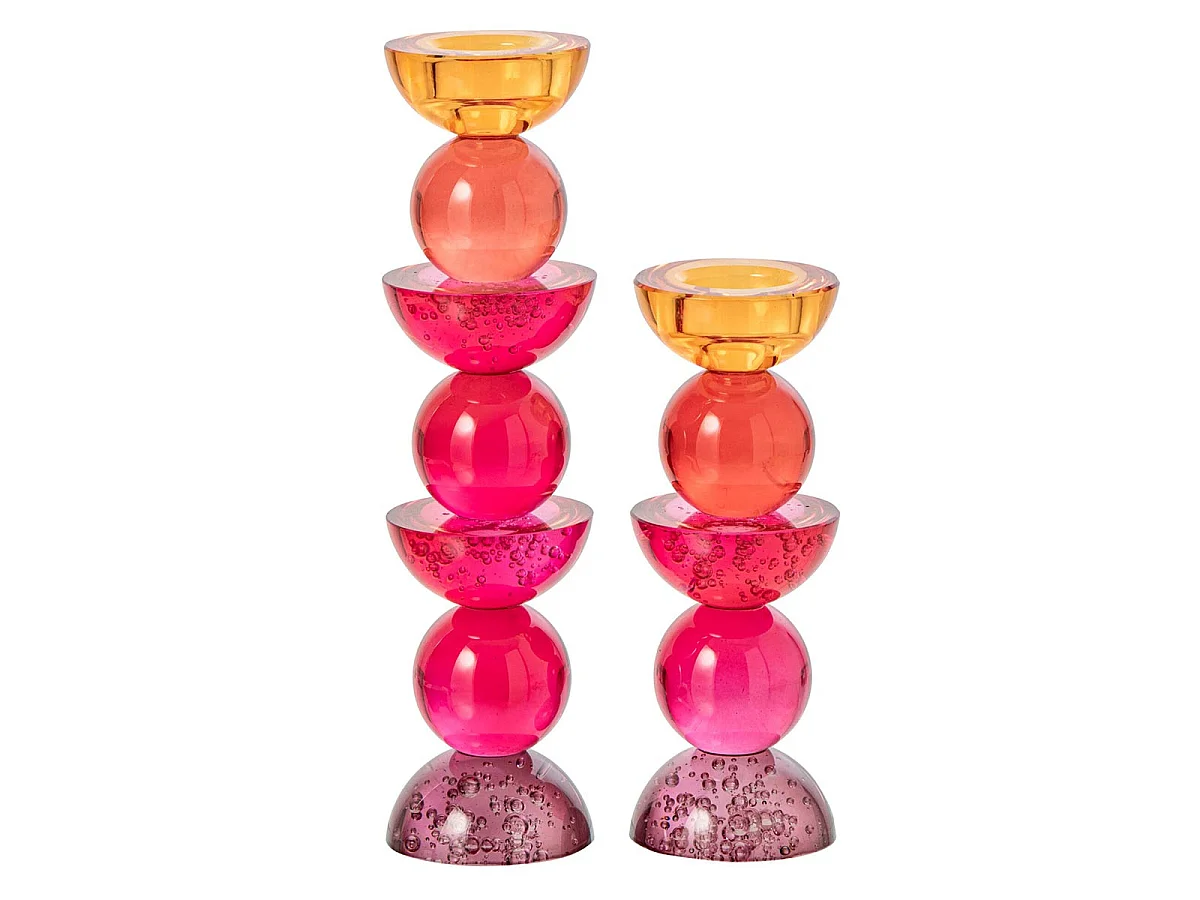 Bougeoir Design en Verre "Yannis" 21cm Rose & Orange