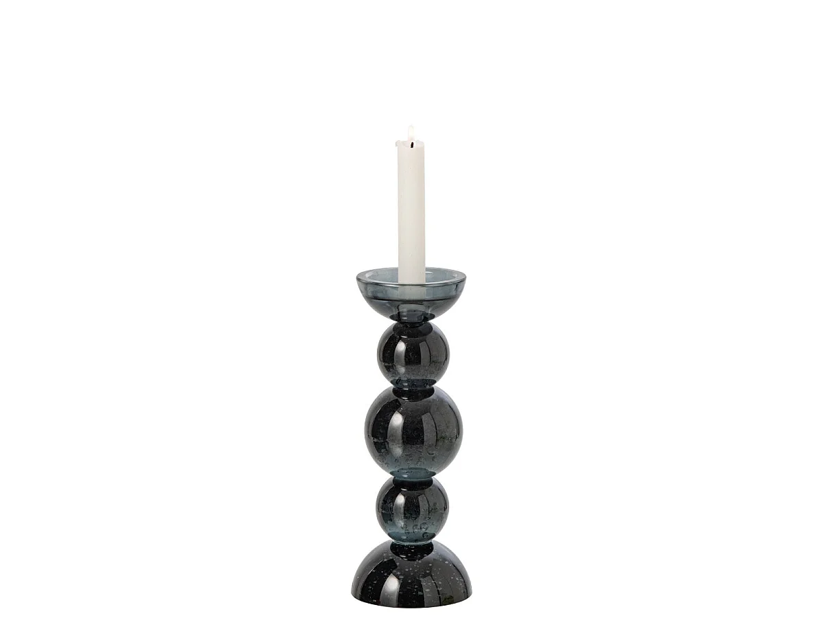 Bougeoir Boules en Verre "Dimitri" 27cm Bleu Pétrole