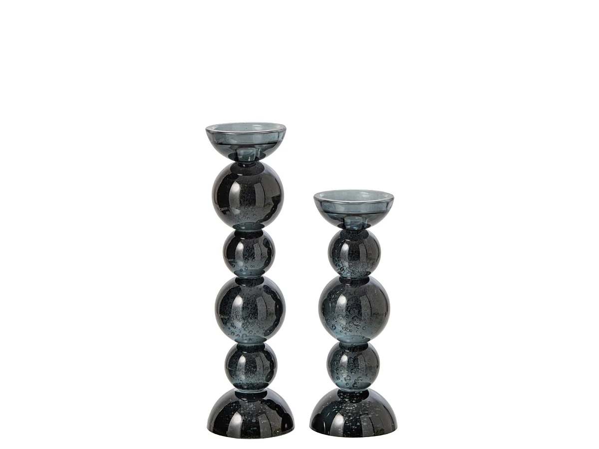 Bougeoir Boules en Verre "Dimitri" 27cm Bleu Pétrole