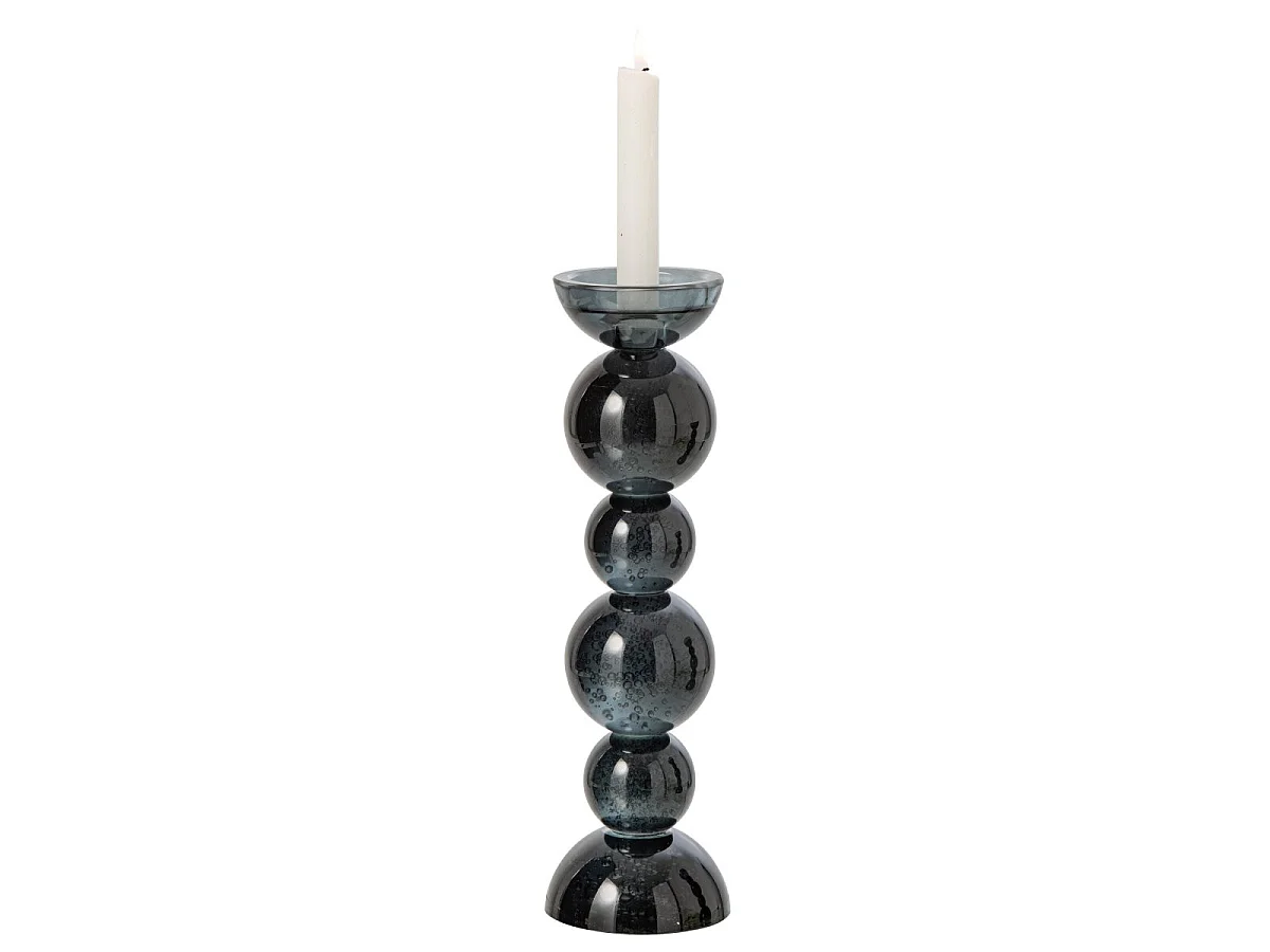 Bougeoir Boules en Verre "Dimitri" 35cm Bleu Pétrole