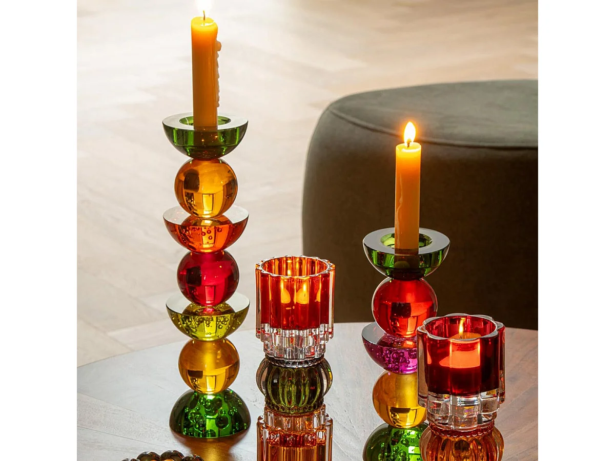 Bougeoir Design en Verre "Yannis" 21cm Multicolore