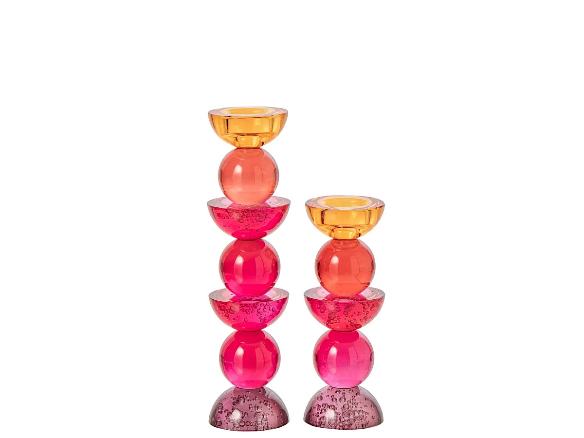Bougeoir Design en Verre "Yannis" 30cm Rose & Orange