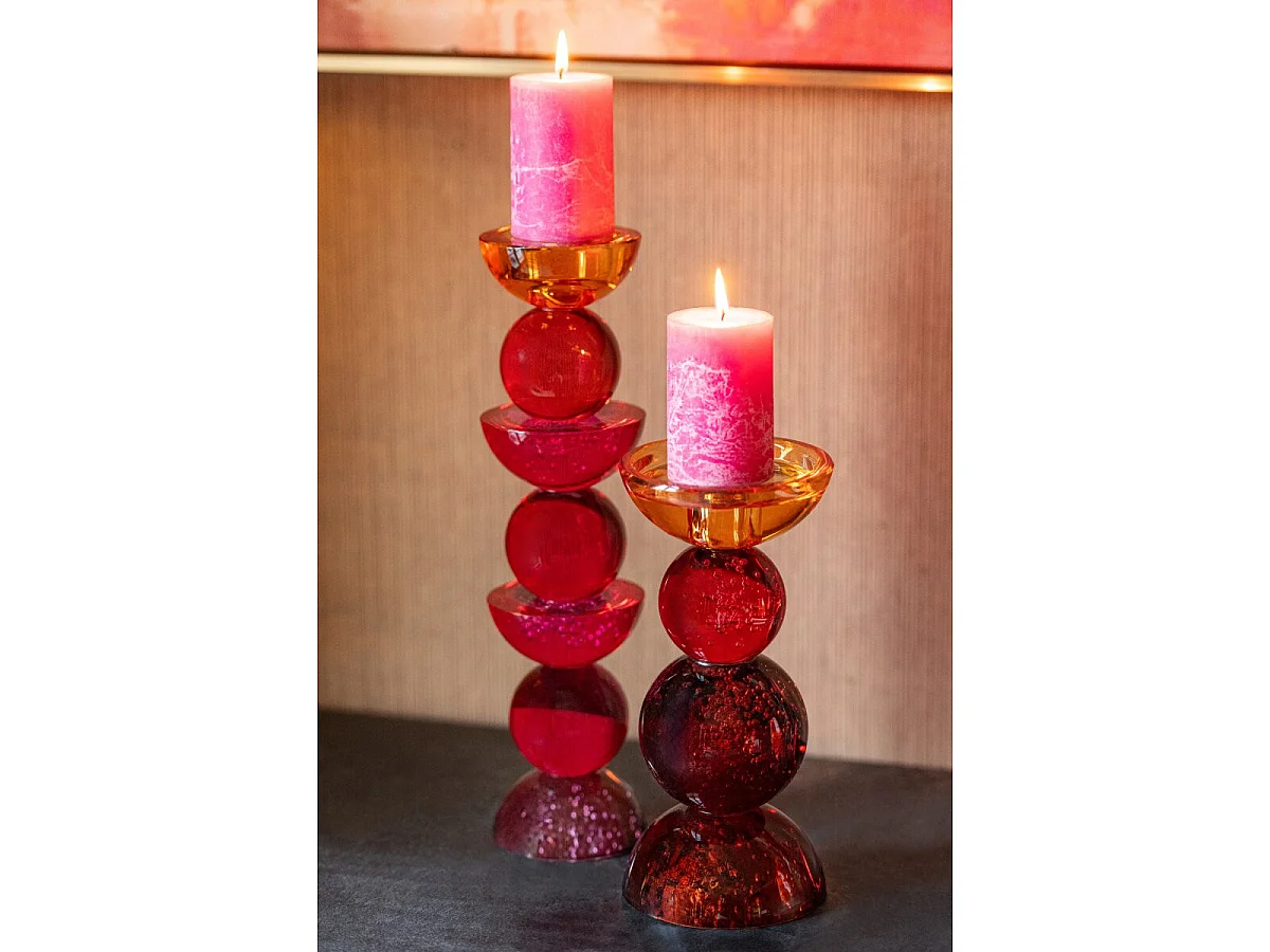 Bougeoir Design en Verre "Yannis" 30cm Rose & Orange