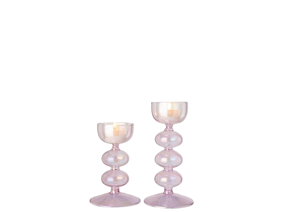 Lot de 2 Bougeoirs en Verre "Nadège" 16cm Rose
