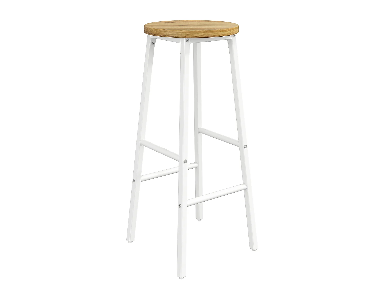 Lot de 2 Tabouret de bar avec repose-pieds et pieds réglables - MDF/métal - 30 x 30 x 70 cm - Blanc + bois naturel