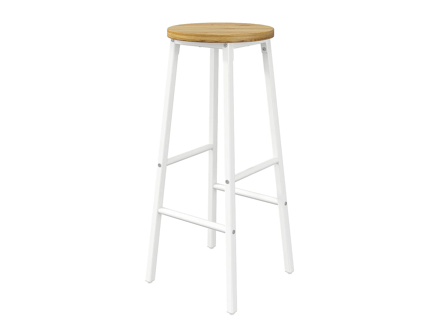 Lot de 2 Tabouret de bar avec repose-pieds et pieds réglables - MDF/métal - 30 x 30 x 70 cm - Blanc + bois naturel