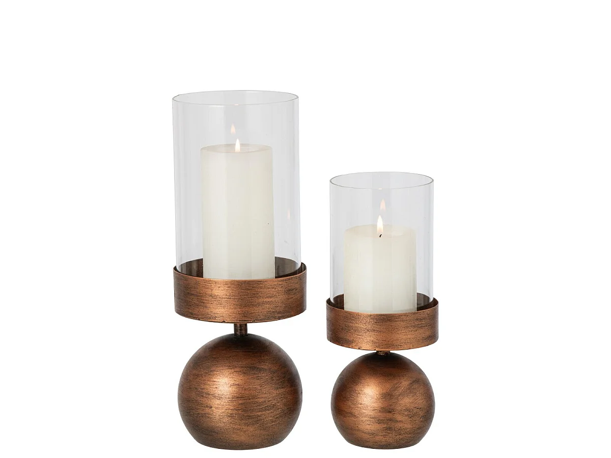 Lot de 2 Photophores en Métal "Sten" 33cm Bronze