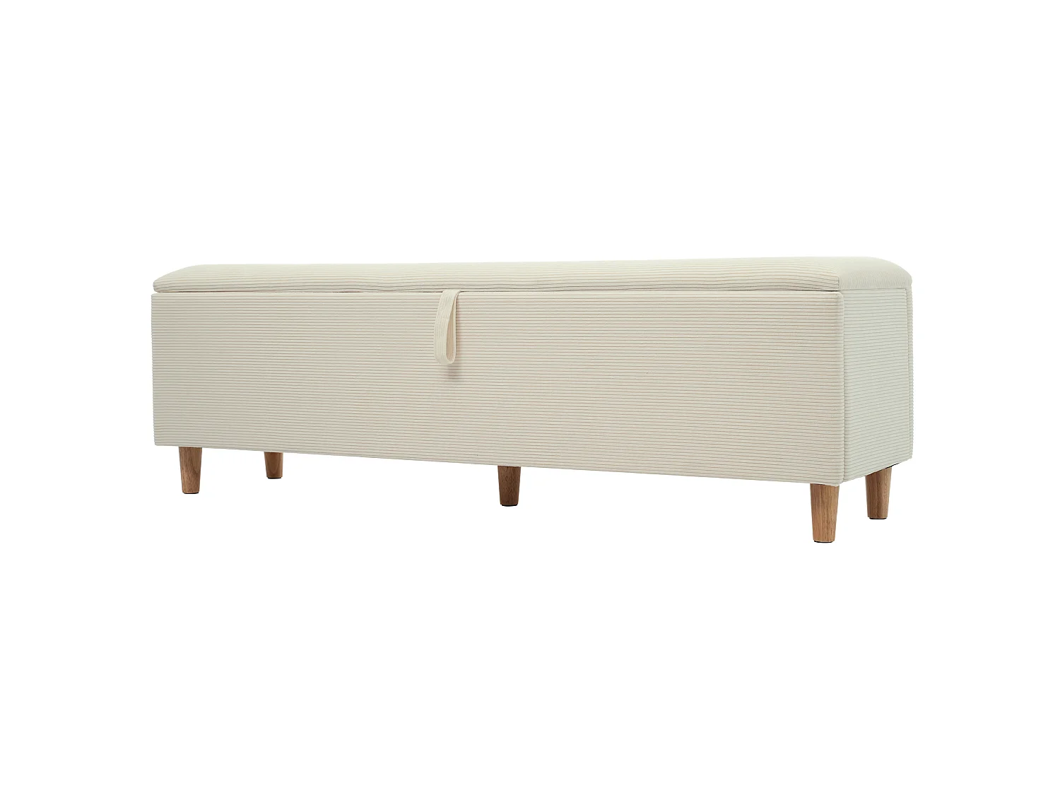 Banc coffre de rangement en velours côtelé, banquette de lit - 175 x 38 x 46 cm - pour chambre, salon et couloir - Beige