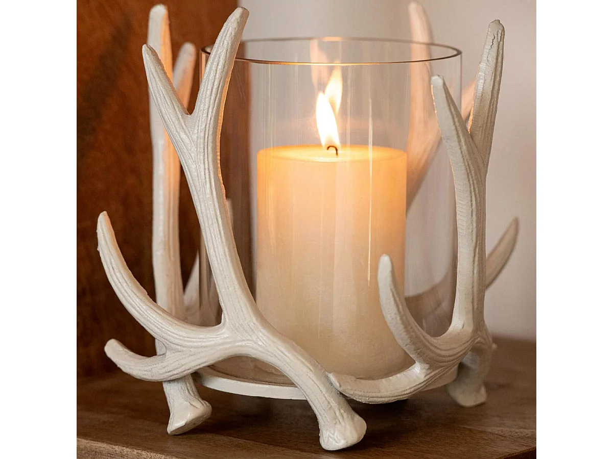 Photophore Ramures de Cerf "Yasmine" 19cm Blanc Cassé