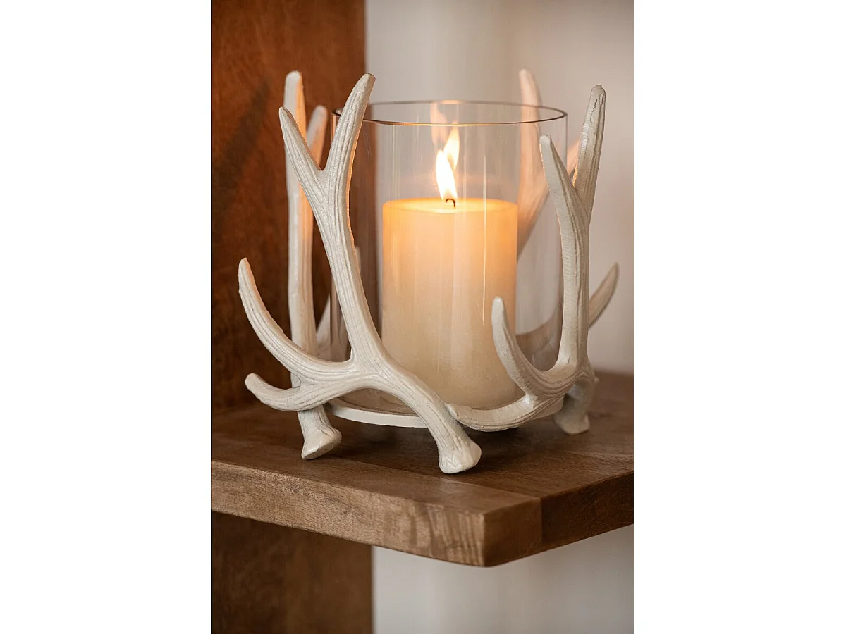 Photophore Ramures de Cerf "Yasmine" 19cm Blanc Cassé