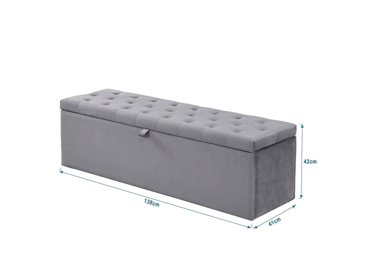 Banc avec rangement, Banc recouvert de velours, Assise rembourrée, Tabouret de lit, Gris 138 x 41 x 42 cm