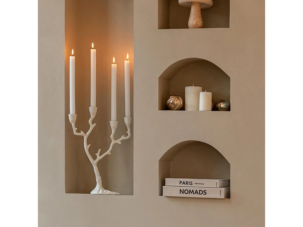 Chandelier Ramures de Cerf "Yasmine" 36cm Blanc Cassé