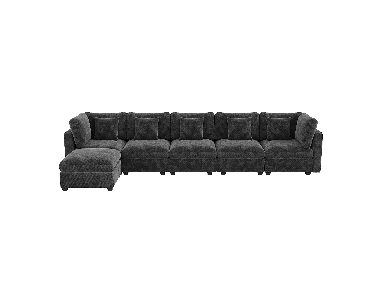 Modular XXL 6-seater corner sofa with storage ottoman, 5 cushions and side storage - Chenille - 370 x 147 x 81 cm - Grey