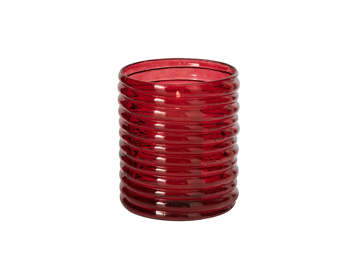 Photophore Côtelé en Verre "Magnus" 21cm Rouge