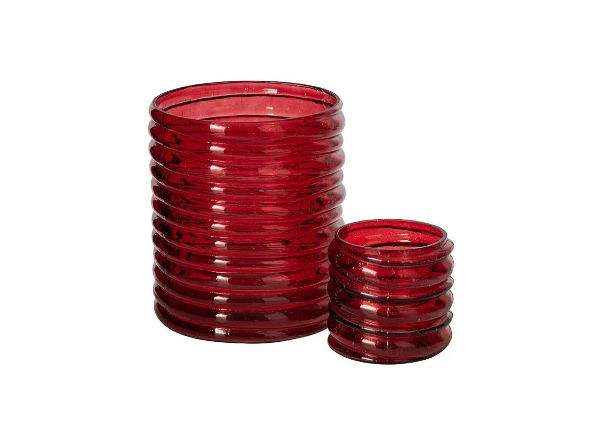 Photophore Côtelé en Verre "Magnus" 21cm Rouge