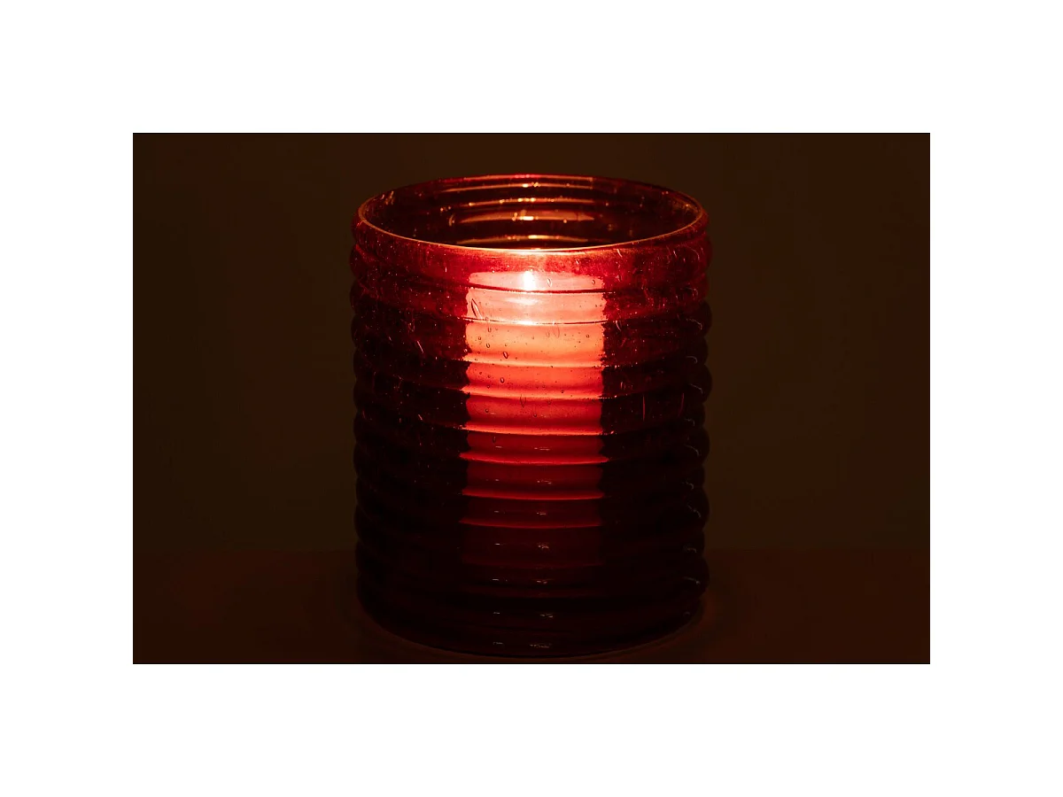 Photophore Côtelé en Verre "Magnus" 21cm Rouge