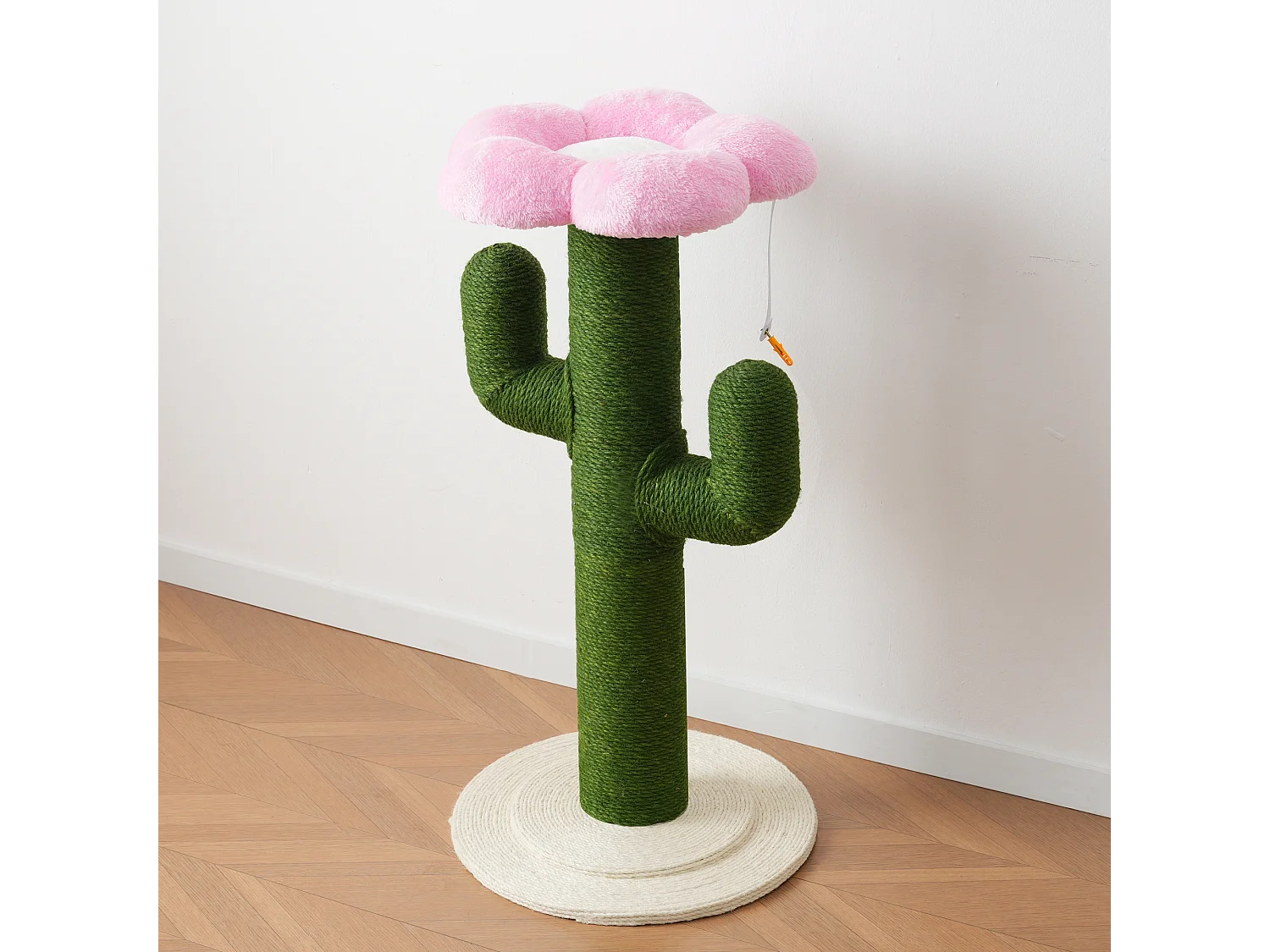 Arbre à chat avec poteaux en sisal épais, système anti-basculement et griffoir - D 46 x H 90 cm - Tube en carton + MDF + corde en jute - Vert