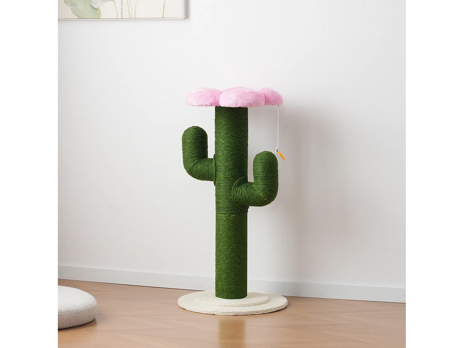Arbre à chat avec poteaux en sisal épais, système anti-basculement et griffoir - D 46 x H 90 cm - Tube en carton + MDF + corde en jute - Vert