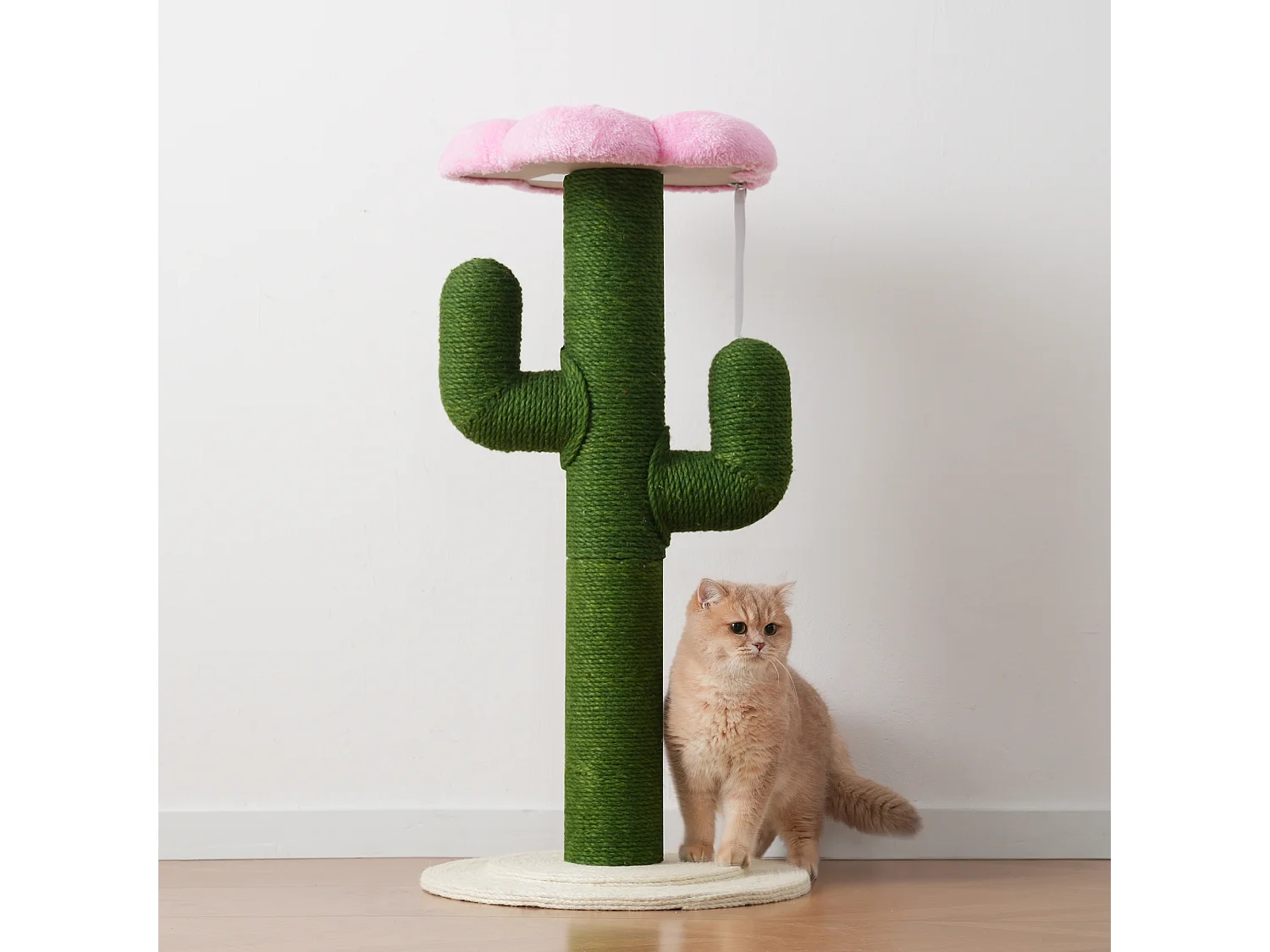 Arbre à chat avec poteaux en sisal épais, système anti-basculement et griffoir - D 46 x H 90 cm - Tube en carton + MDF + corde en jute - Vert