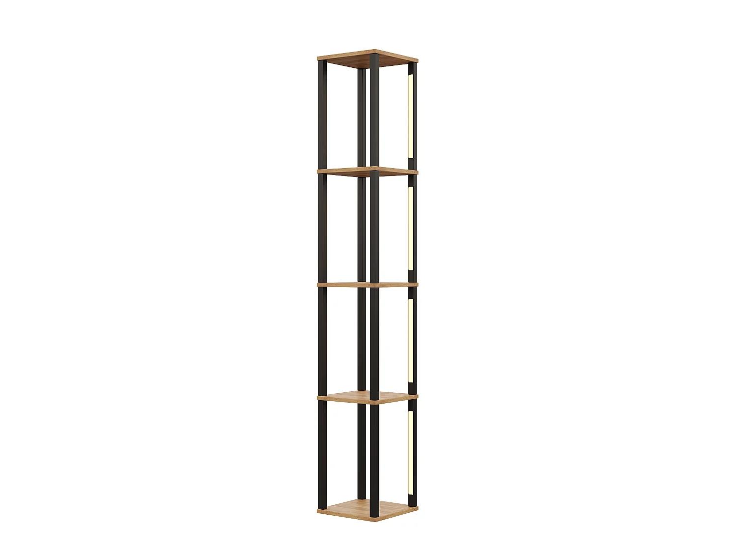 4-Tier Shelf with 3-Color LED Lighting - 26 x 26 x 165 cm - MDF - Modern Minimalist Design - Black and Wood Look