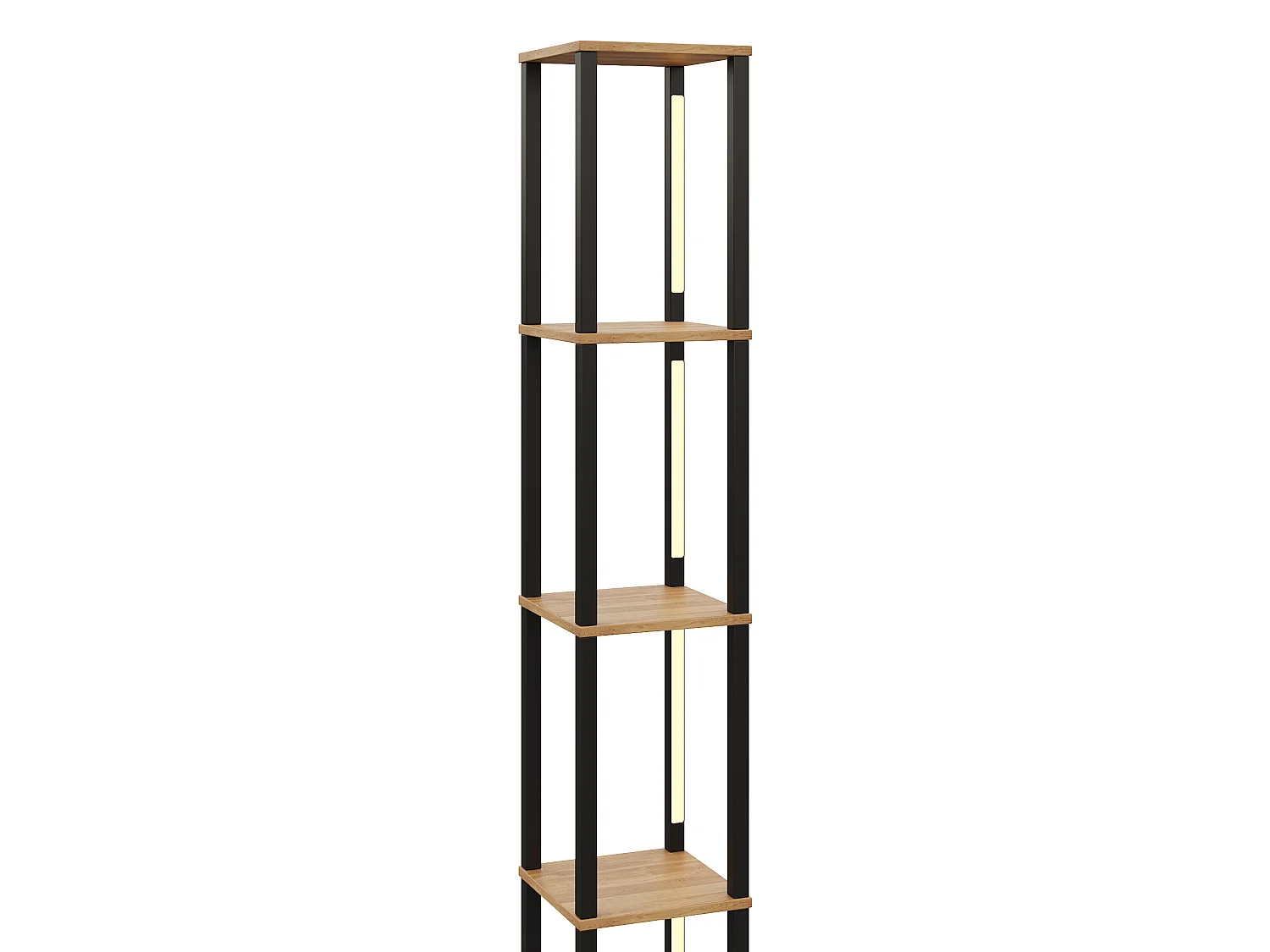 4-Tier Shelf with 3-Color LED Lighting - 26 x 26 x 165 cm - MDF - Modern Minimalist Design - Black and Wood Look