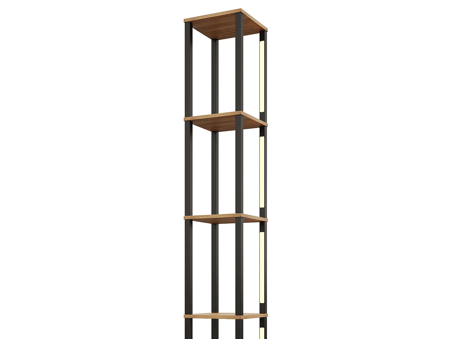 4-Tier Shelf with 3-Color LED Lighting - 26 x 26 x 165 cm - MDF - Modern Minimalist Design - Black and Wood Look